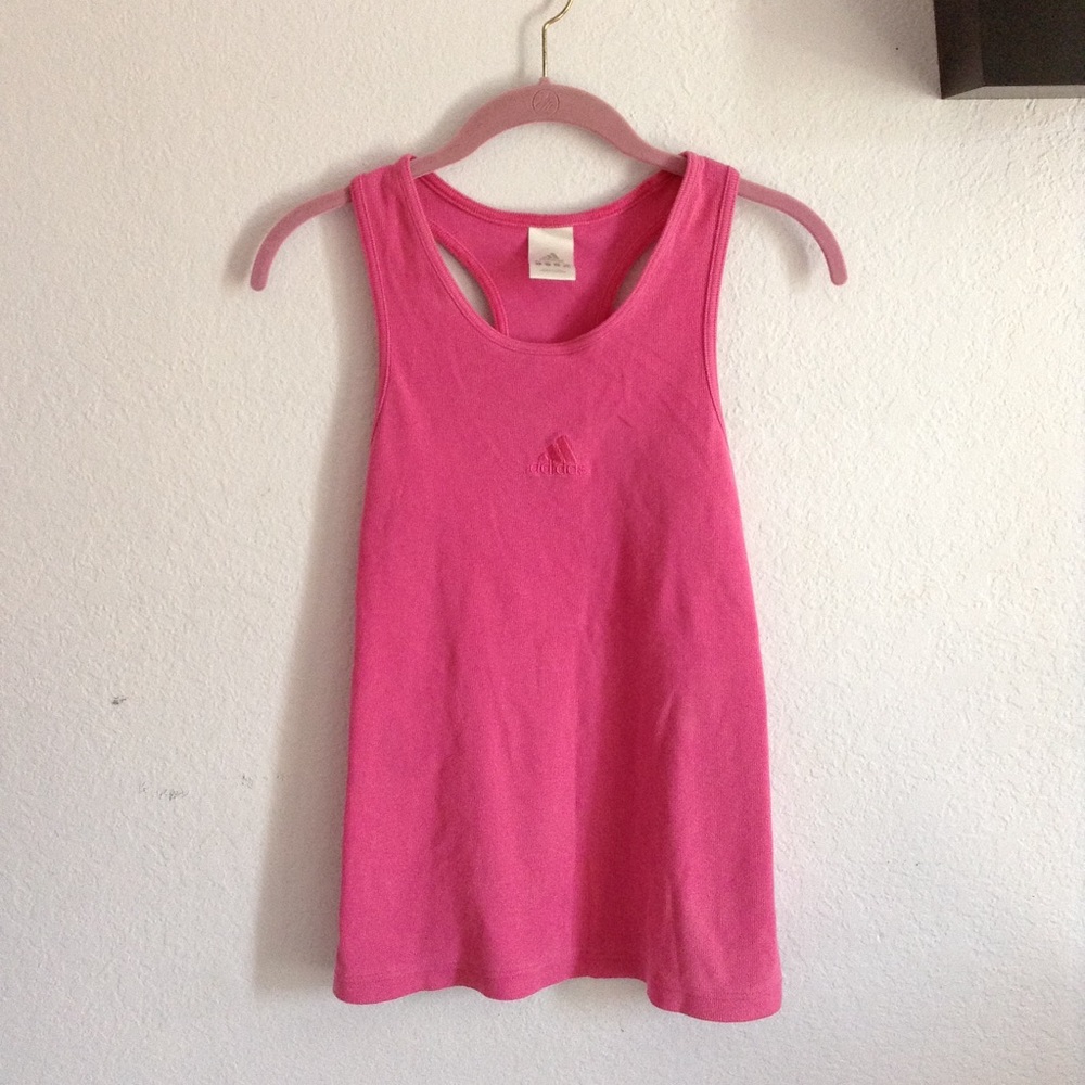 Adidas L Pink Ribbed Racerback tank top